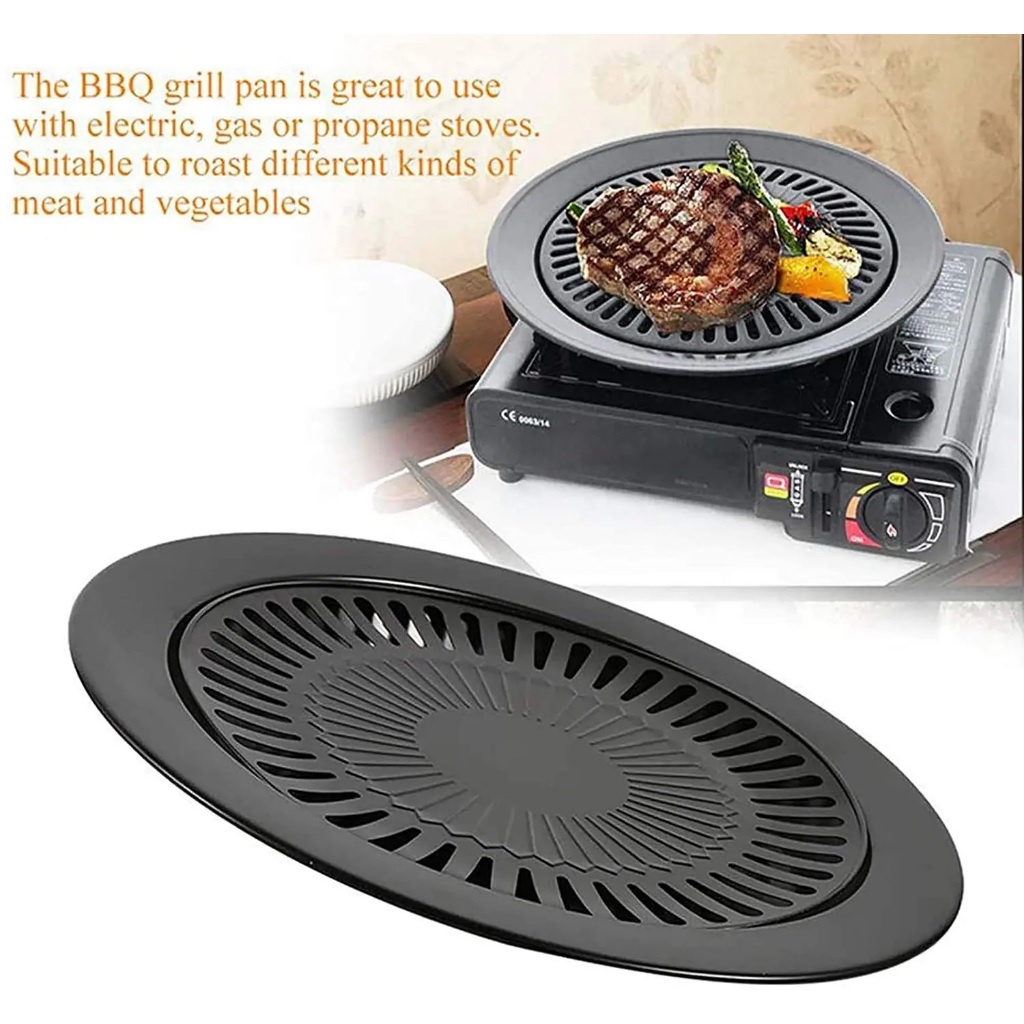 GRILL PAN 32CM Panggangan BBQ Bulat Drip Pan Plate Anti Lengket Alat Pemanggang Daging Ala Korea Smokeless Kompor Portable Alas Panggang Serbaguna [LMR-S] BISA COD TERMURAH