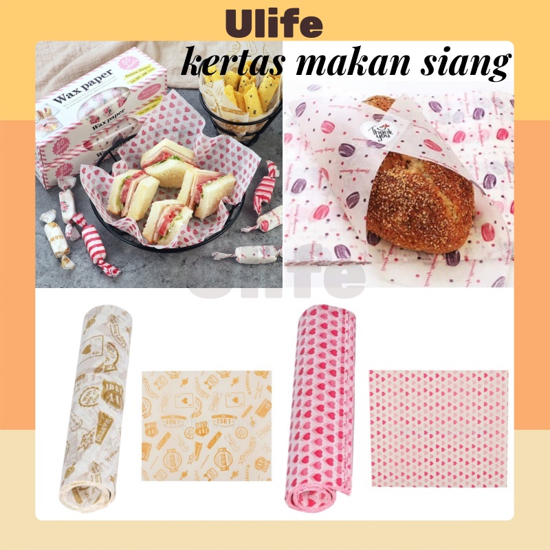 10 / 50 Pcs Kertas Pembungkus Makanan Roti Sandwich Burger Kue Dessert Tahan Minyak Wax Paper Box / 