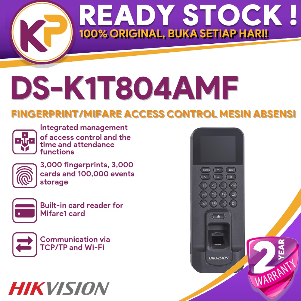 HIKVISION DS-K1T804AMF FINGERPRINT/MIFARE ACCESS CONTROL MESIN ABSENSI