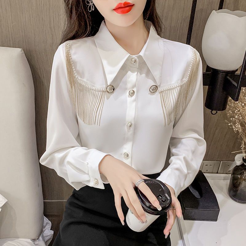 New Double neckline Chain Satin Shirt for Women