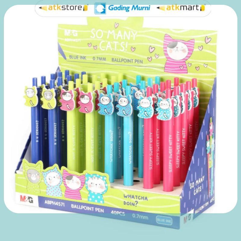 

M&G Pulpen Gel 0.7 mm Retractable Tinta Biru Motif So many Cats