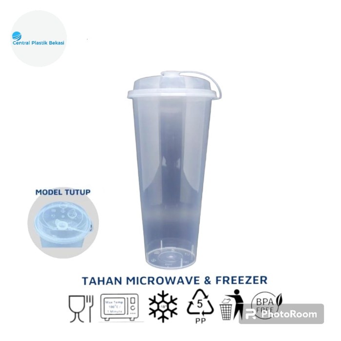 Gelas Plastik Thinwall 14/16/22 OZ PP Cup Injection Gelas + Tutup - 16oz, Bening
