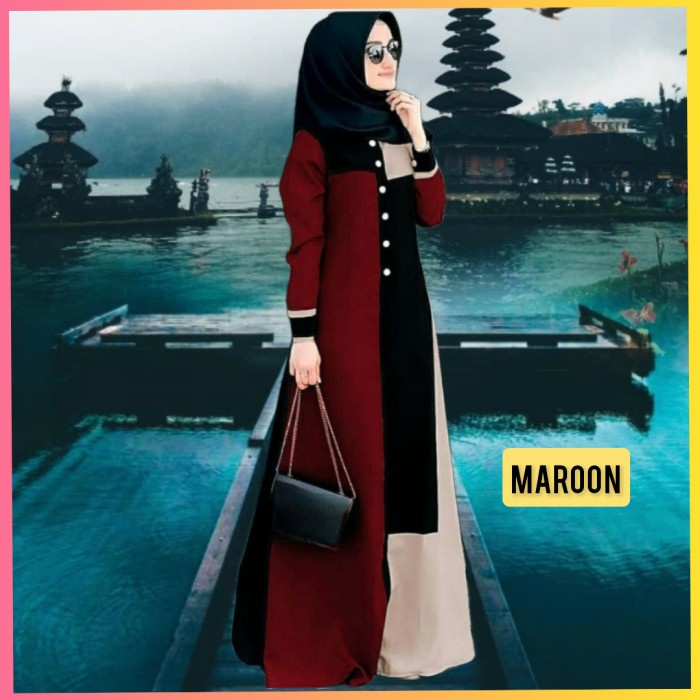 abaya gamis wanita camilla  modern 2023 tunik kaftan maxi army - lemon, M