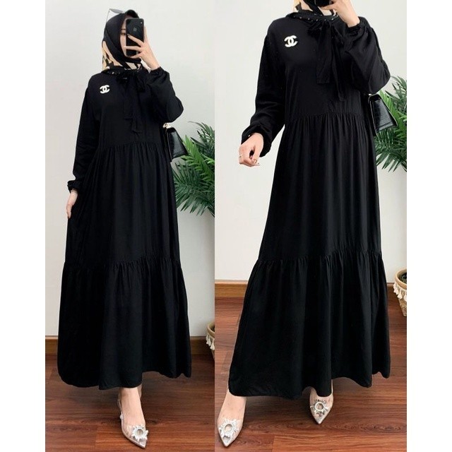"Girya.Syo" - TERBARU Gamis Hera Midi Dress Wanita - Hitam