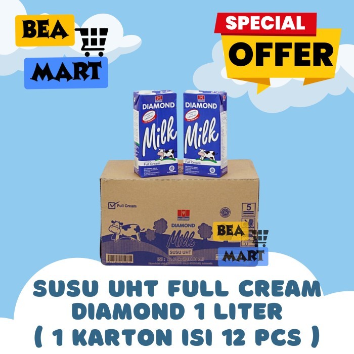 

usu Diamond Full Cream 1 Liter 1 Dus isi 12 Pcs | Susu UHT Putih Plain Tawar Karton 1L