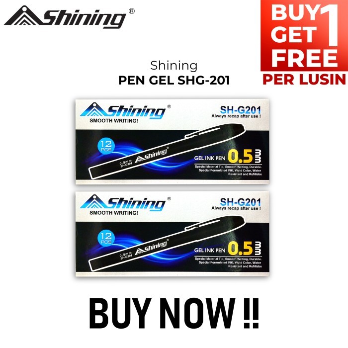

PRODUK TERMURAH BUY 1 GET 1- Pulpen Gel Shining Warna Hitam SHG-201 ( 24 Pcs)