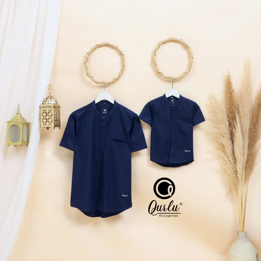 AQ32E Qurlu - Kemeja Koko Dewasa/Anak warna NAVY (baju couple ayah dan anak laki-laki) Baju Koko Pri