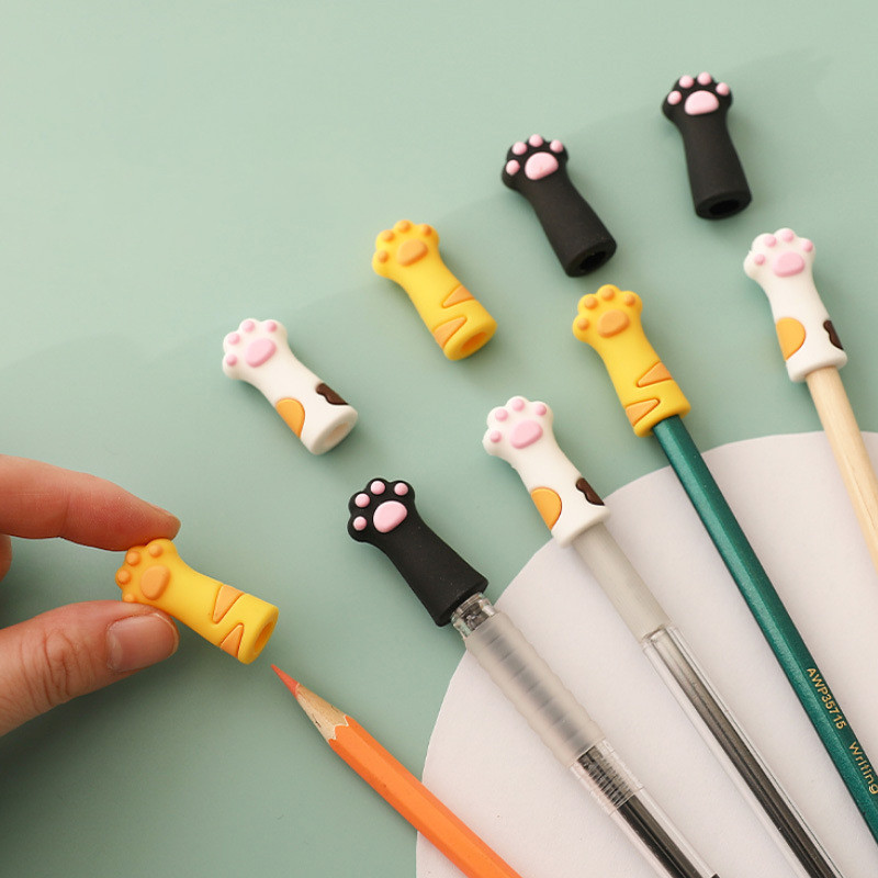 

3pcs Cute Cat Paw Pencil Cap Set Silicone Soft Touch Pen Cover for Multiple Shape Stationery School Student Office Supplies Gift