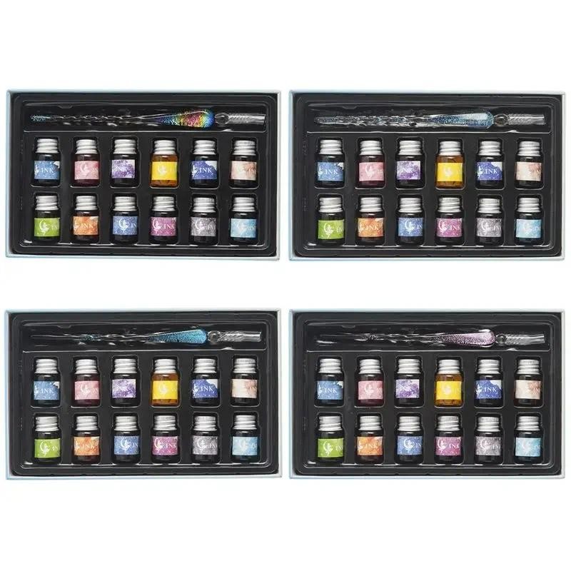 

13Pcs/set Crystal Starry Glass Pen Glass Dip Pen Fountain Pen Inks For Writing Fountain Pen Set Office School Supplies