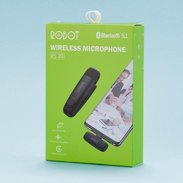 ROBOT RS20 Mic Wireless Microphone Bluetooth 5.1 Clip On Jepit Type C VIVAN Dual Mic Type-C Lightnin