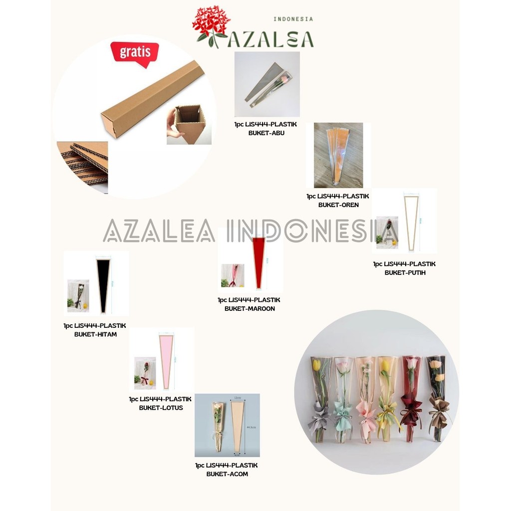 

AZALEA - 1pc LIS444 Plastik Bunga Mawar 1 tangkai (ecer per lembar) / Wrapping Plastik untuk Mini Buket Rose