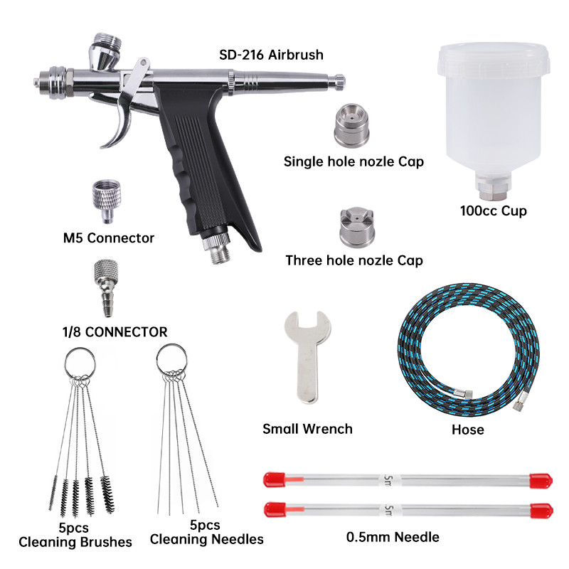 

Airbrush Kit Dual-Action 0.5mm Nozzle Airbrush Gun with Cleaning Needle Spray Gun Accessories for Car Model Tattoo DIY Painting