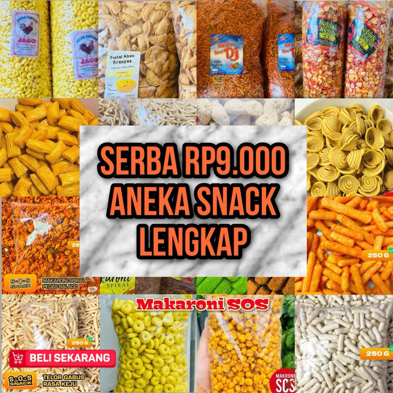 

“Serbu Serba 9Ribu” 250 Gram Snack Camilan Terlengkap Pedas Manis Gurih Snack Makaroni Sos Food Snack