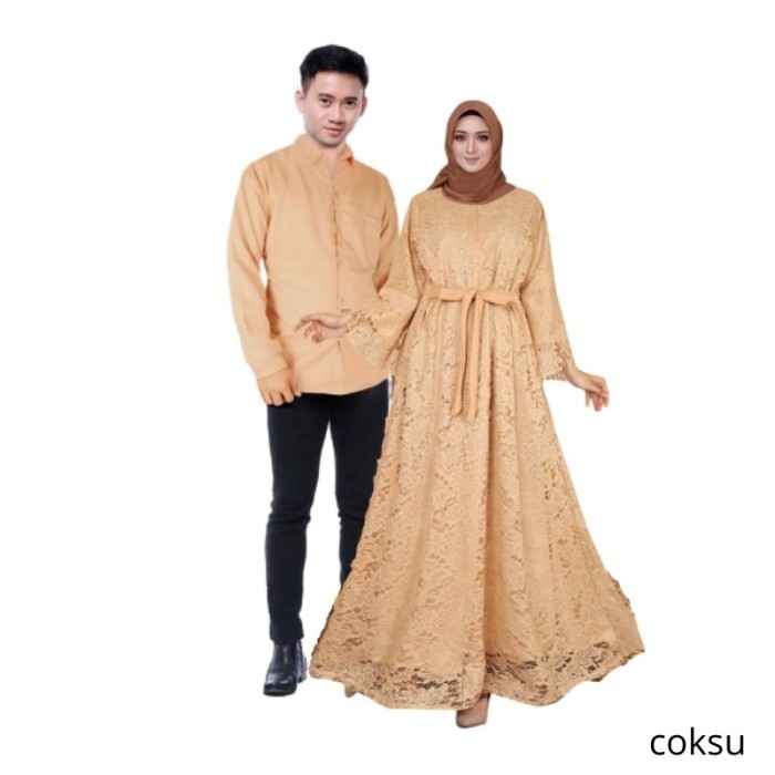 "VN.KIA" -  PROMO Baju Gamis Couple Brukat Menyusui Lengan Panjang - Couple Marisa - - Coklat susu, 