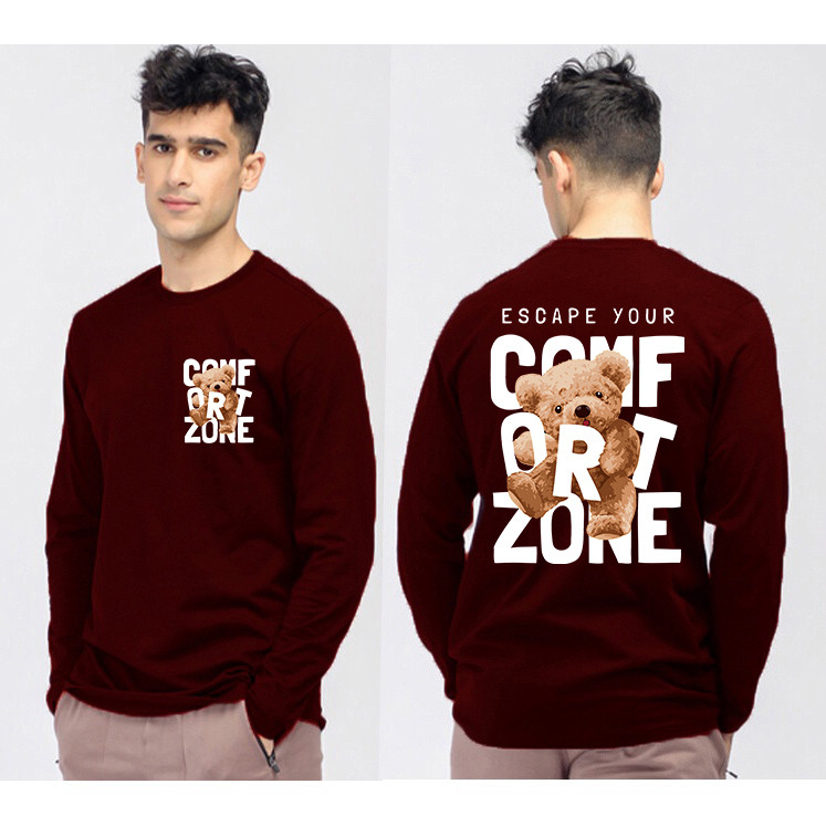 HANASA Kaos T-shirt Pria Wanita Lengan Panjang COMFORT ZONE DB Print DTF Style Kekinian