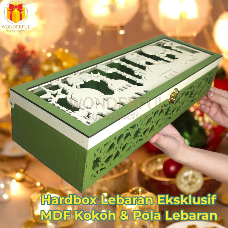 

Hardbox Lebaran/Ramadhan/Idul Fitri MDF Hijau Putih Panjang 44 x 15 x 10 cm - RMD-MDF-PNJ