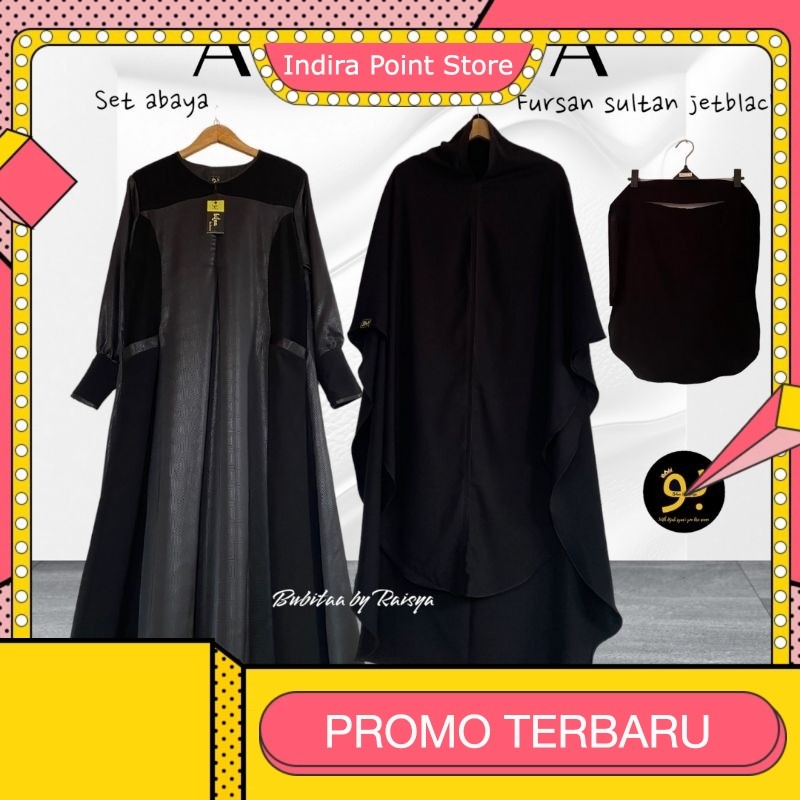 [MEGA FLASH] Bubitaa-SET ABAYA FURSAN SULTAN MIX JETBLACK MANSET ZIPER PLUS CADAR BANDANA