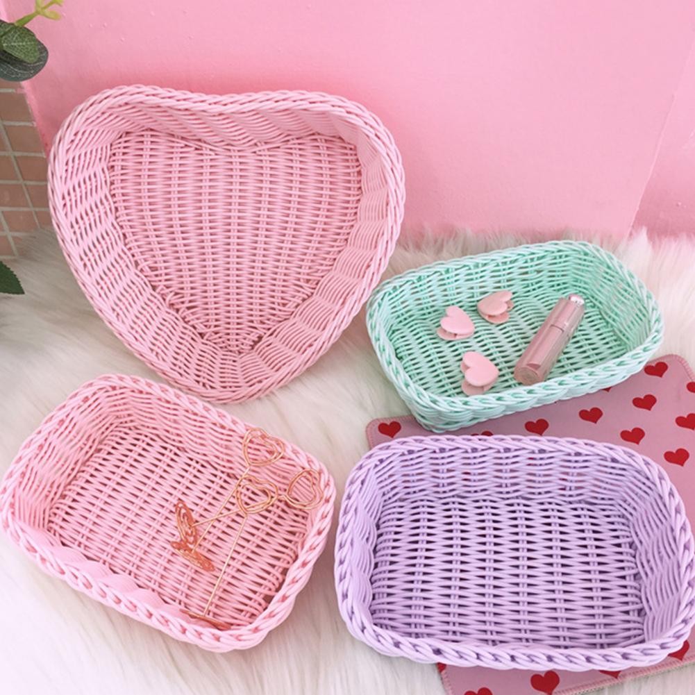 

1Pc Creative Storage Basket High Durability Sundry Container Long Lifespan Love Heart Rectangle Shaped Organizer Basket for Home
