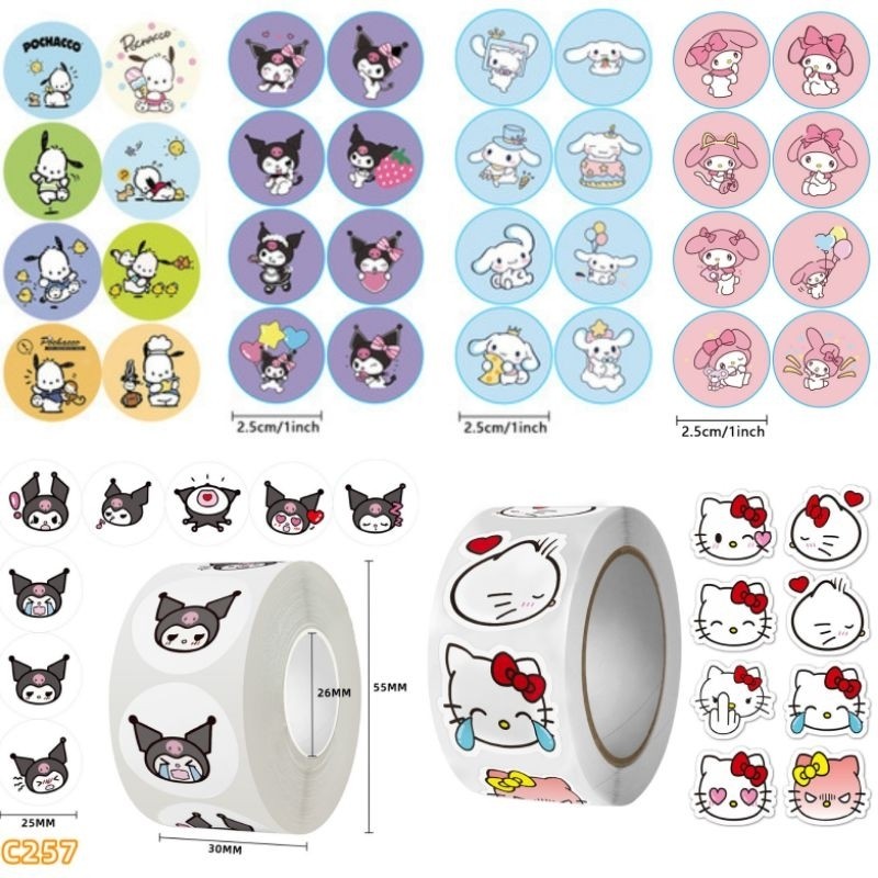 LUCKY (500 PCS) LENGKAP STIKER ROLL SANRIO BEAR DIY KARAKTER STICKER