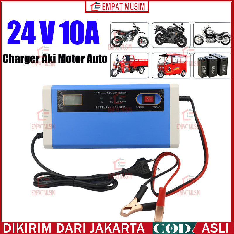 Charger Aki Mobil Motor 12V-24V 10A/ Charger Aki Portable 12V-24V 10A Mobil dan Motor LCD Indicator 