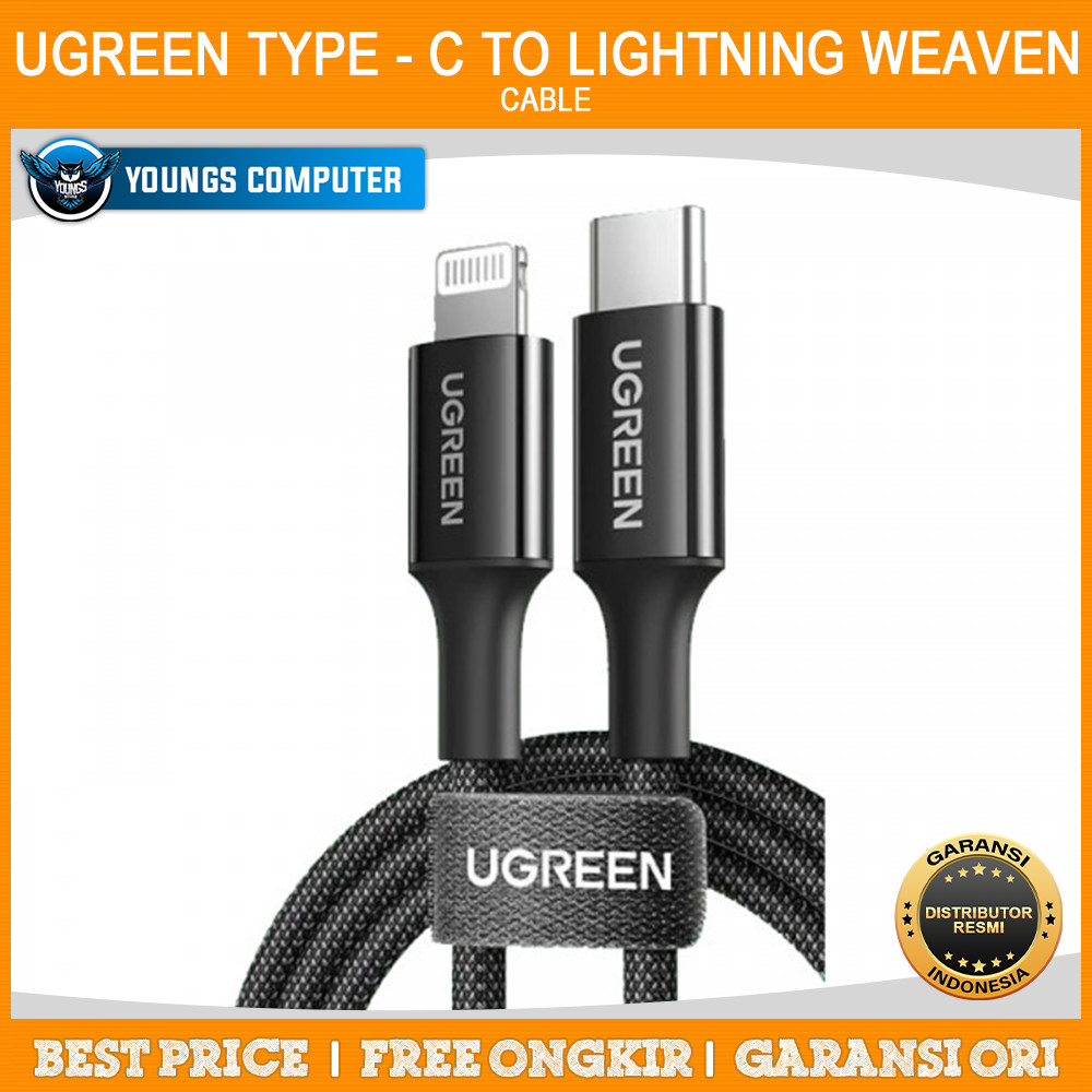 UGREEN CABLE TYPE - C TO LIGHTNING WEAVEN 1M BLACK ( 90493 )