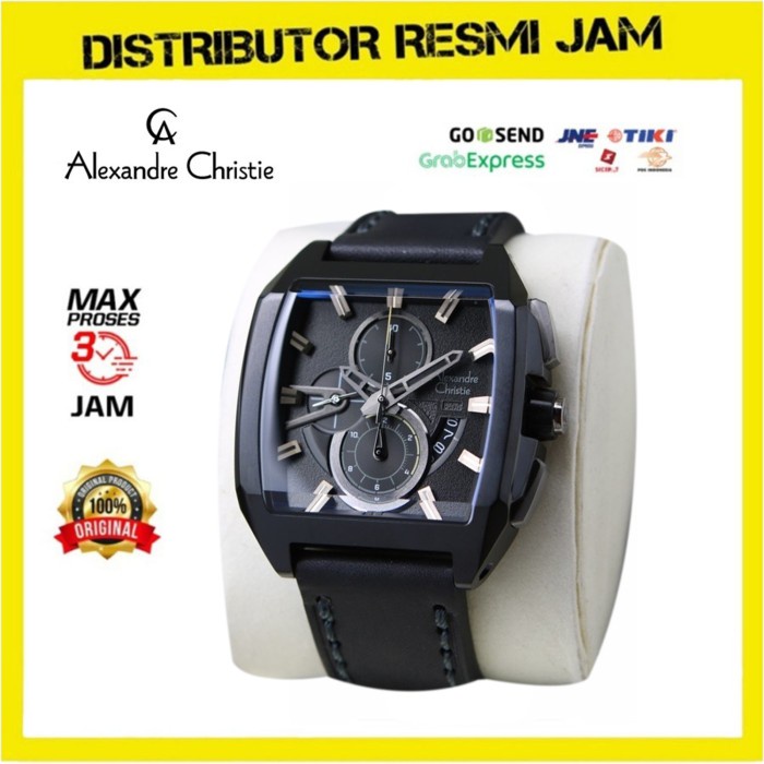 Jam Tangan Pria Alexandre Christie AC 6617 AC6617 Full Black Leather