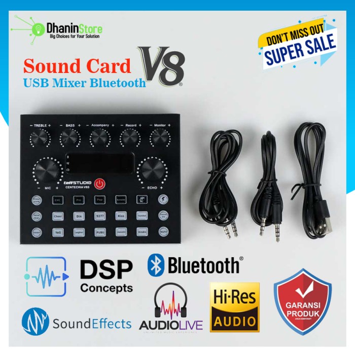Soundcard V8s Bluetooth USB Power Mixer Mini Audio Amplifier Digital