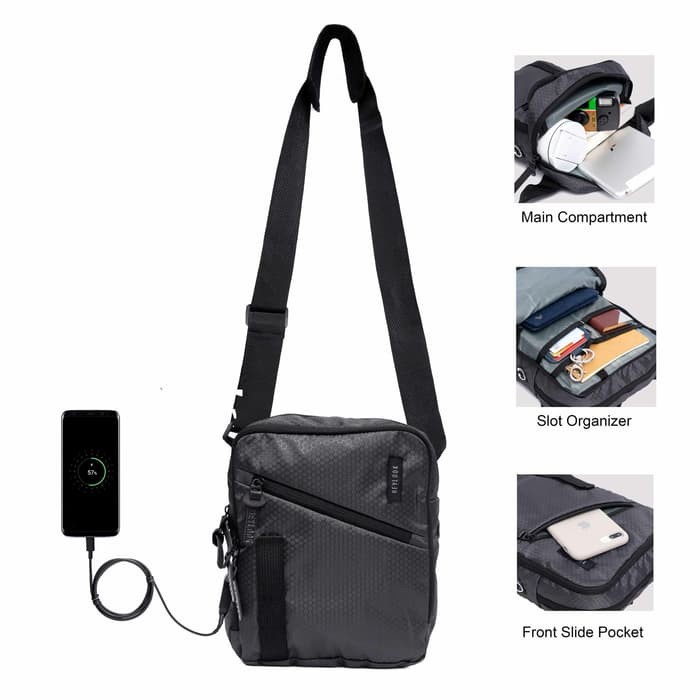 Tas Selempang Saverro Slempang USB Cowok Cewek Slingbag Outdoor Eiger - Hitam