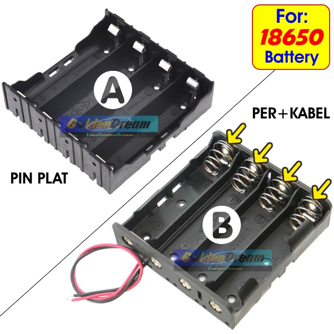 Paralel 4x 18650 Battery Holder Plat Lempengan Kotak Baterai Batere 4 Slot