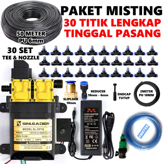 Paket Misting 30 titik Konektor Sliplock Selang 50M - Lengkap