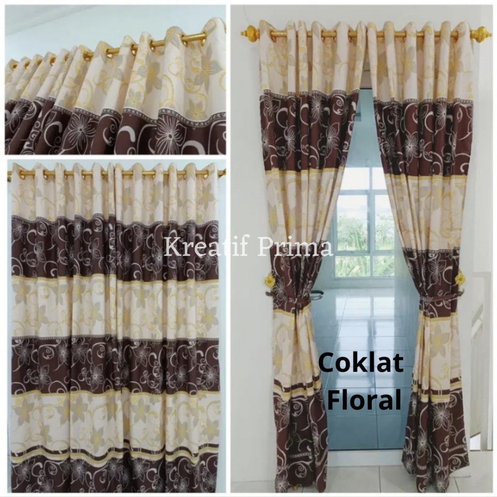 gorden rumahan floral cokelat - model terbaru berkualitas elegant