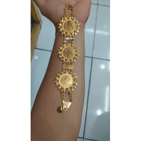 gelang matahari 3 koin tempahan 100% mirip emas asli