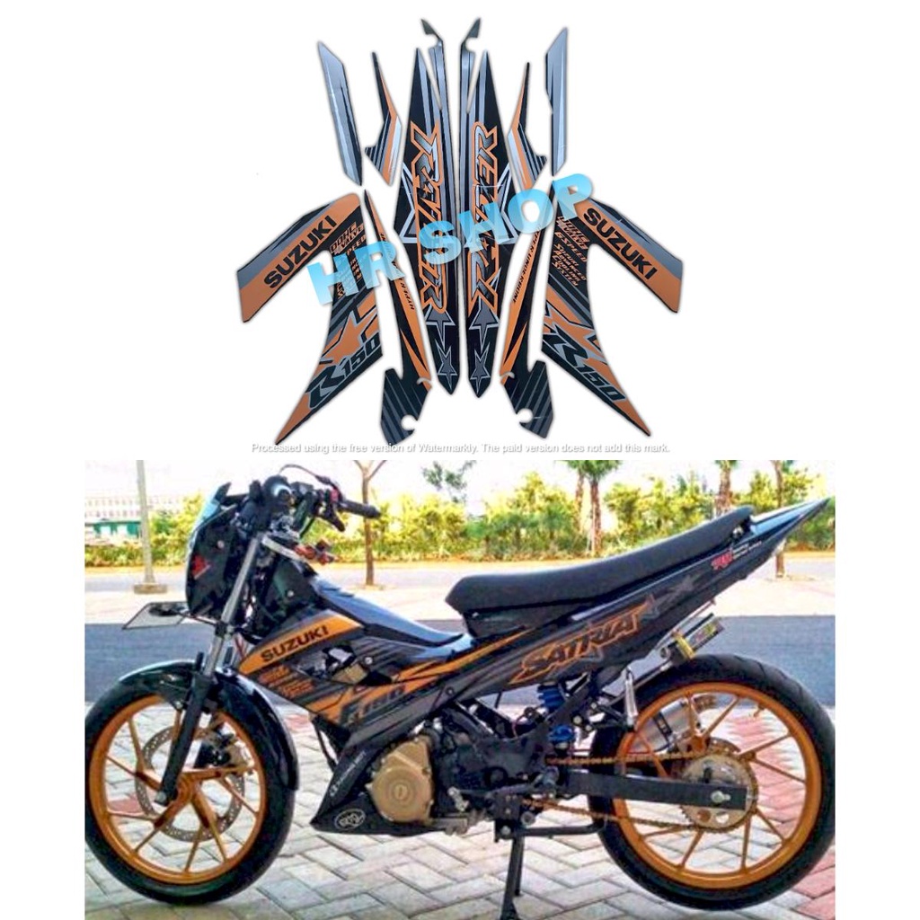STIKER STRIPING LIS BODY STANDAR MOTOR SATRIA FU 2014 RAIDER FULL HITAM GOLD FULL SET