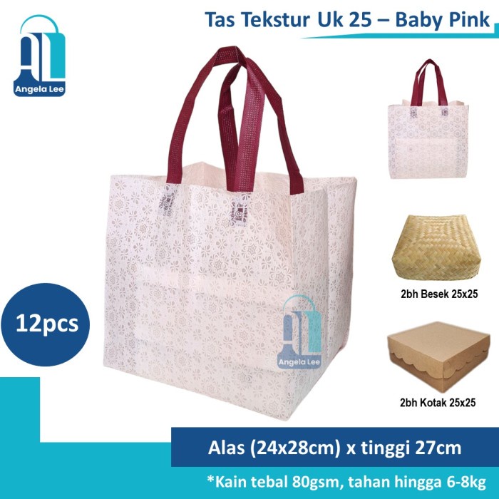 

12pcs Tas Kain Spunbond Motif Tekstur Timbul Mewah muat 3box 24x24 - Krem