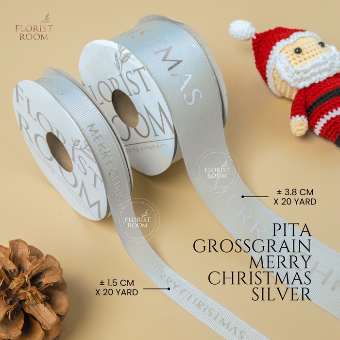 

Pita Grossgrain Merry Christmas SILVER - Pita Natal - ±1.5cm