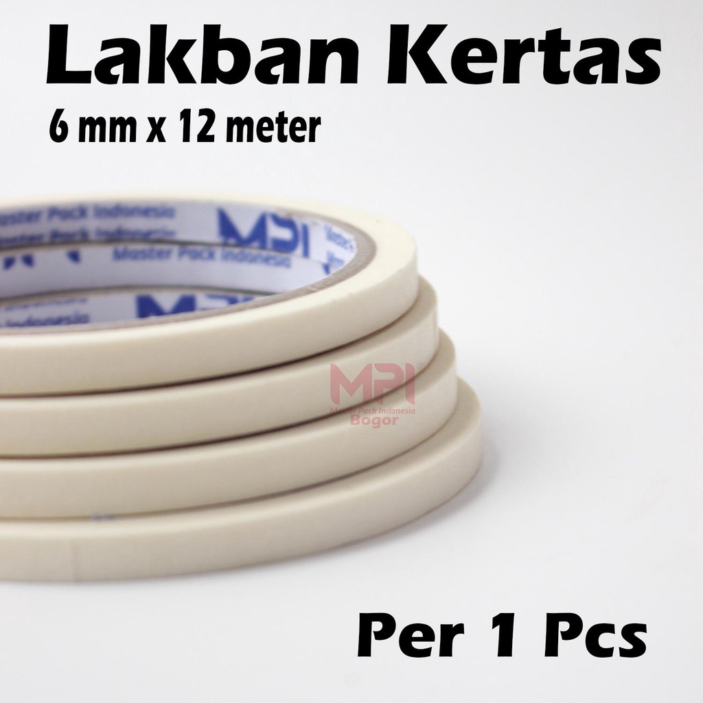 

Lakban Kertas 6 mm x 12 Meter - Masking Tape 6 mm x 12 M - Master Pack Indonesia Bogor