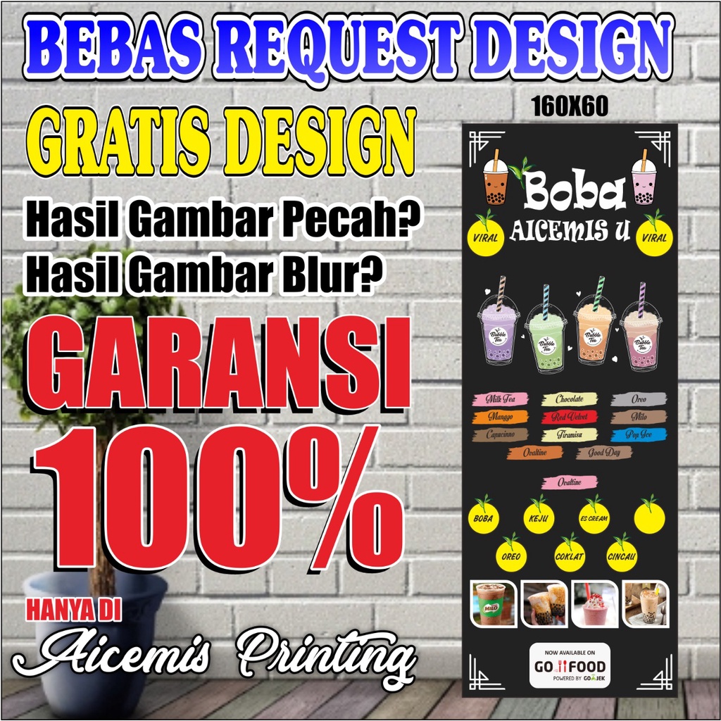 Spanduk Thai Tea / Banner Boba / Spanduk Mocktail / Spanduk Minuman Kekinian / Spanduk Banner Panjan
