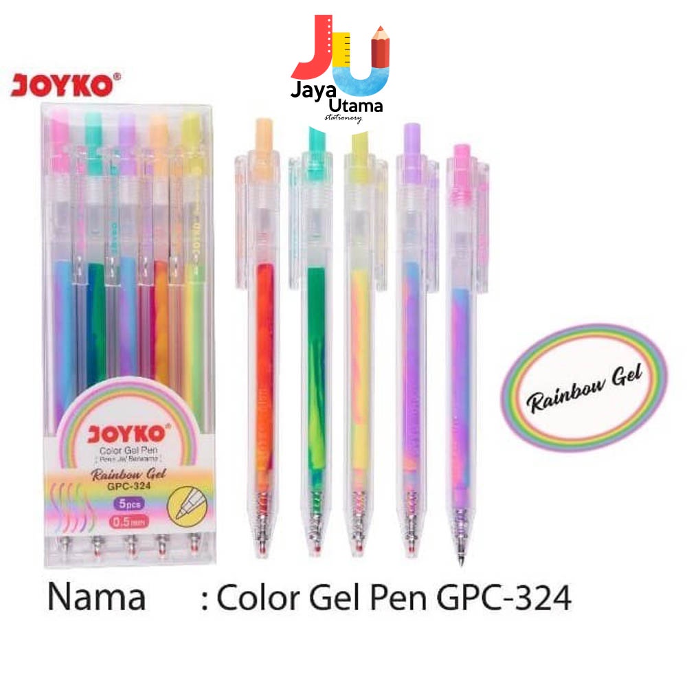 

Joyko Color Gel Pen GPC-324 Set (Isi 5) Color Rainbow Gel Pen Pulpen Warna Warni