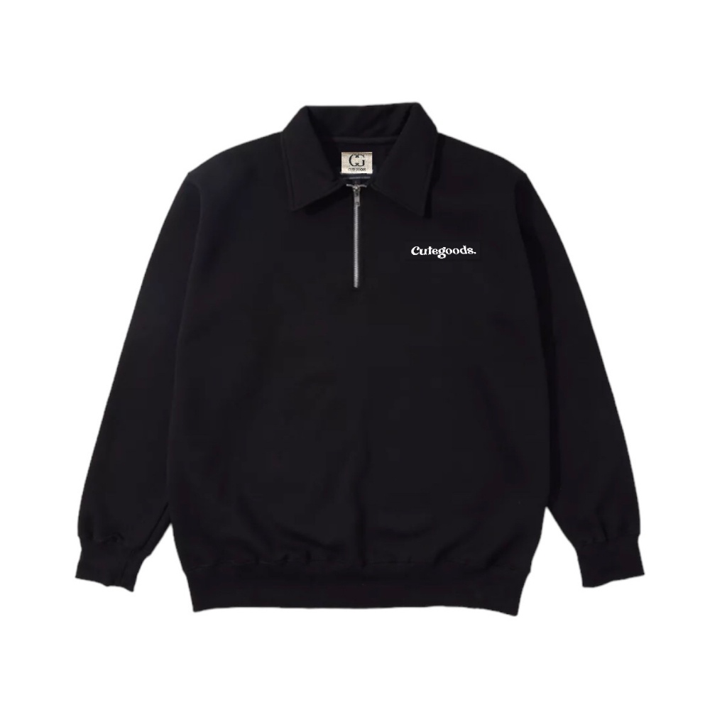 Halfzip Premium Rugby Sweater Cute Goods Hitam Premium High Quality