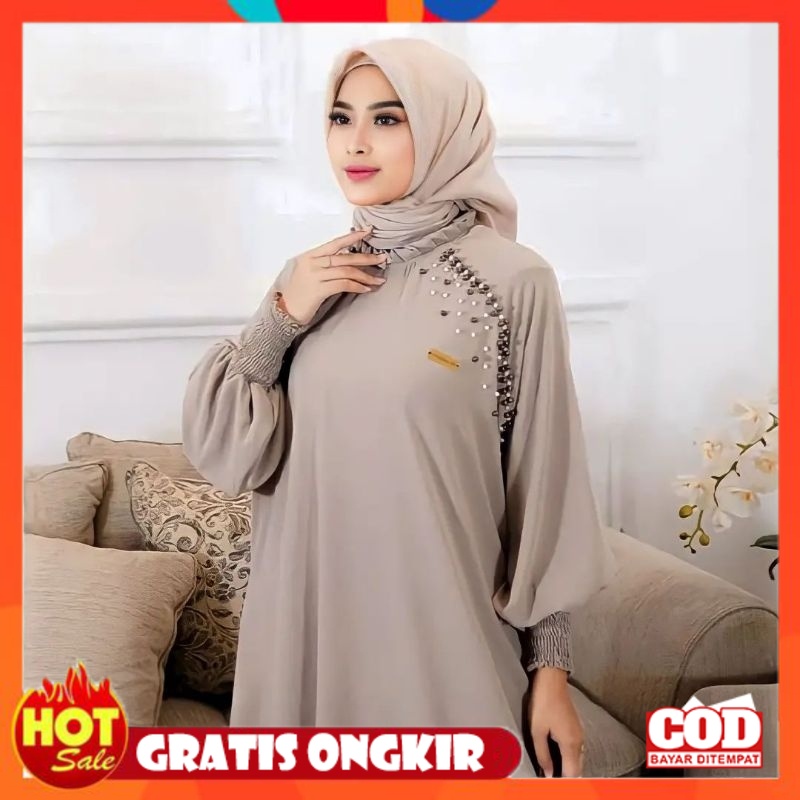 KAIN ADEM HALUS TEBAL / Olivia Dress Wanita Terbaru Bahan Crinkle Airflow Mewah Baju Gamis Kondangan