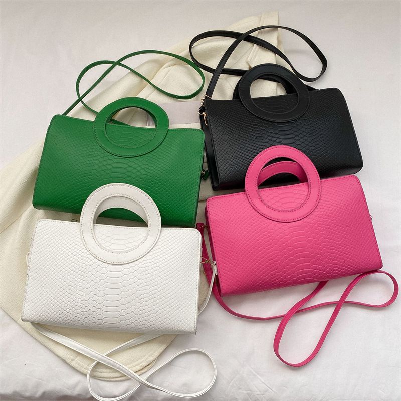 Tas Wanita Fashion Korea Ring Hand Bag Motif Crocodile Hitam Putih Hijau Fuchshia