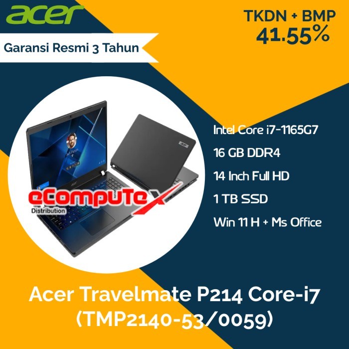 Laptop Acer Travelmate P214 (TMP2140-53/0059) i7 16GB 1TB - TKDN RESMI