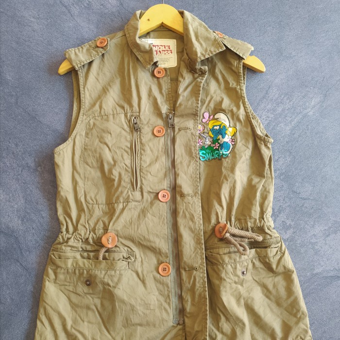 VEST ROMPI CASUAL WANITA HIJAU ARMY MOTIF BRAND WHOLE HAUSS SIZE S
