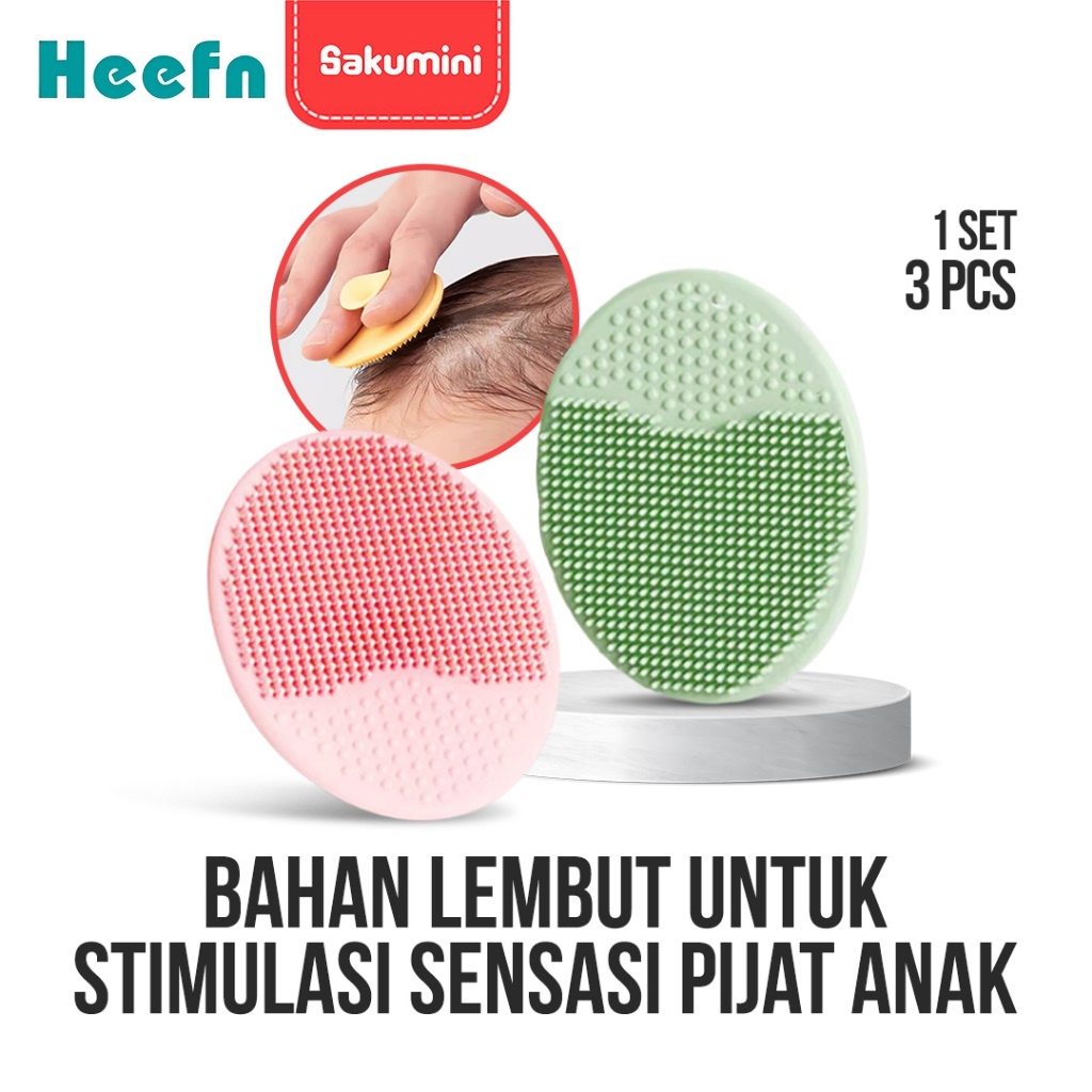 Heefn X Sakumini Silicone Hair Shampoo Massage Brush 1SET (3PCS) Sikat Pijat Keramas Rambut Bayi