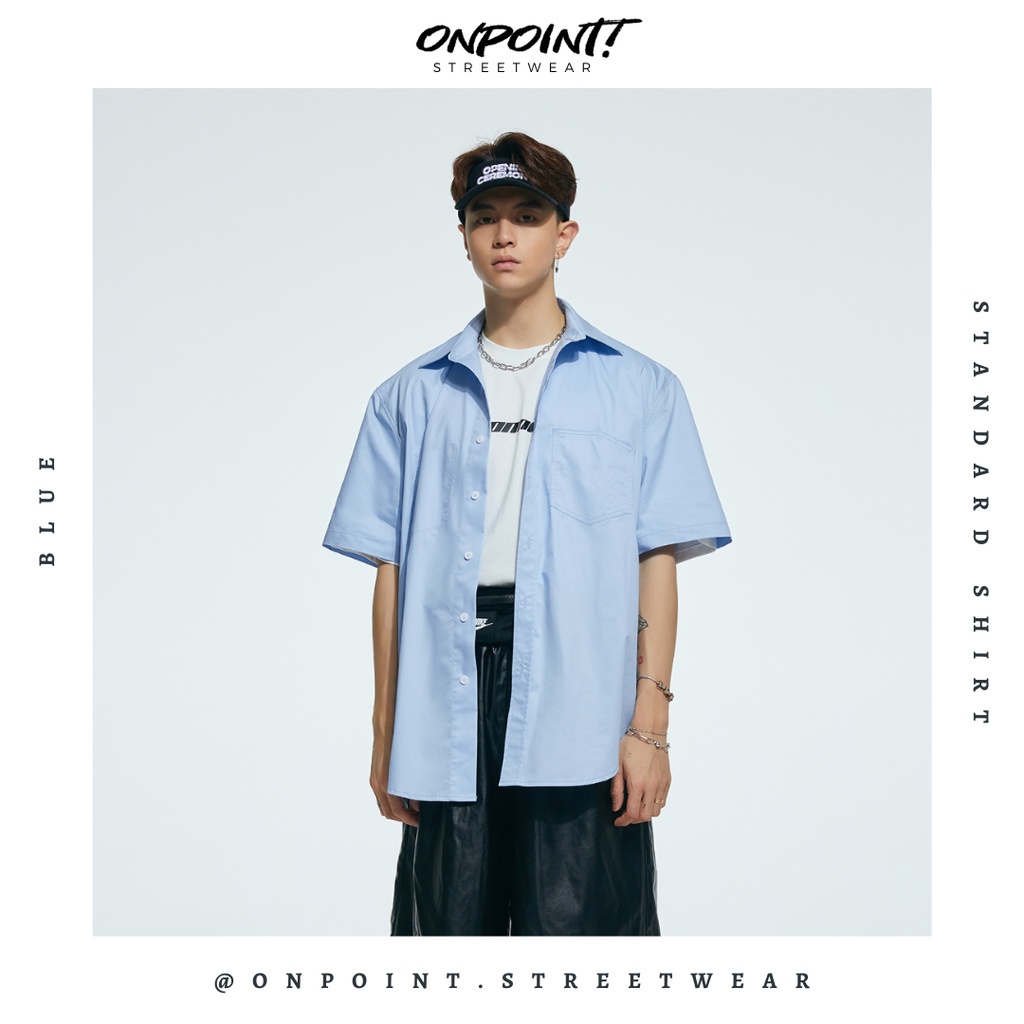 Standard shirt (blue) - kemeja pria oversize kemeja lengan pendek pria baju pria lengan panjang hem 