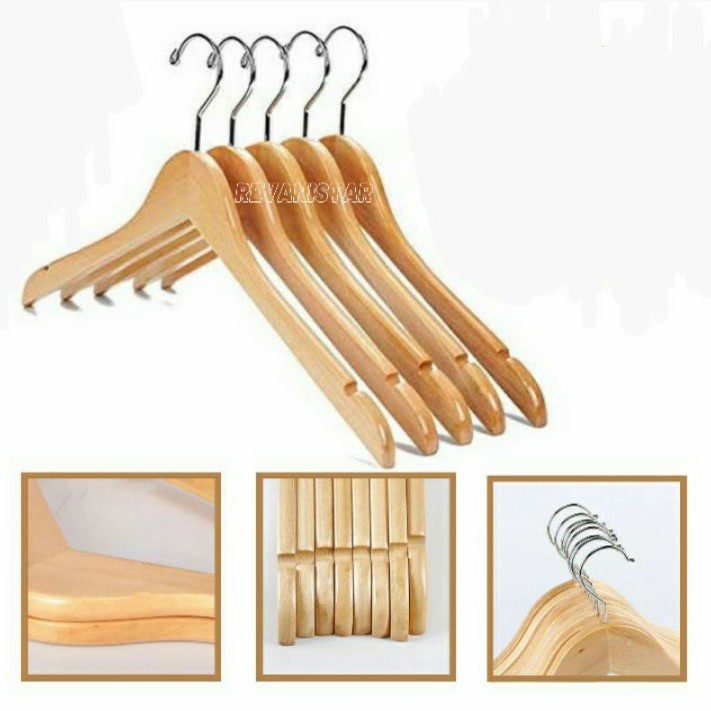 Hanger kayu Gantungan Baju Butik Distro Hanger Kayu Set 6 pcs