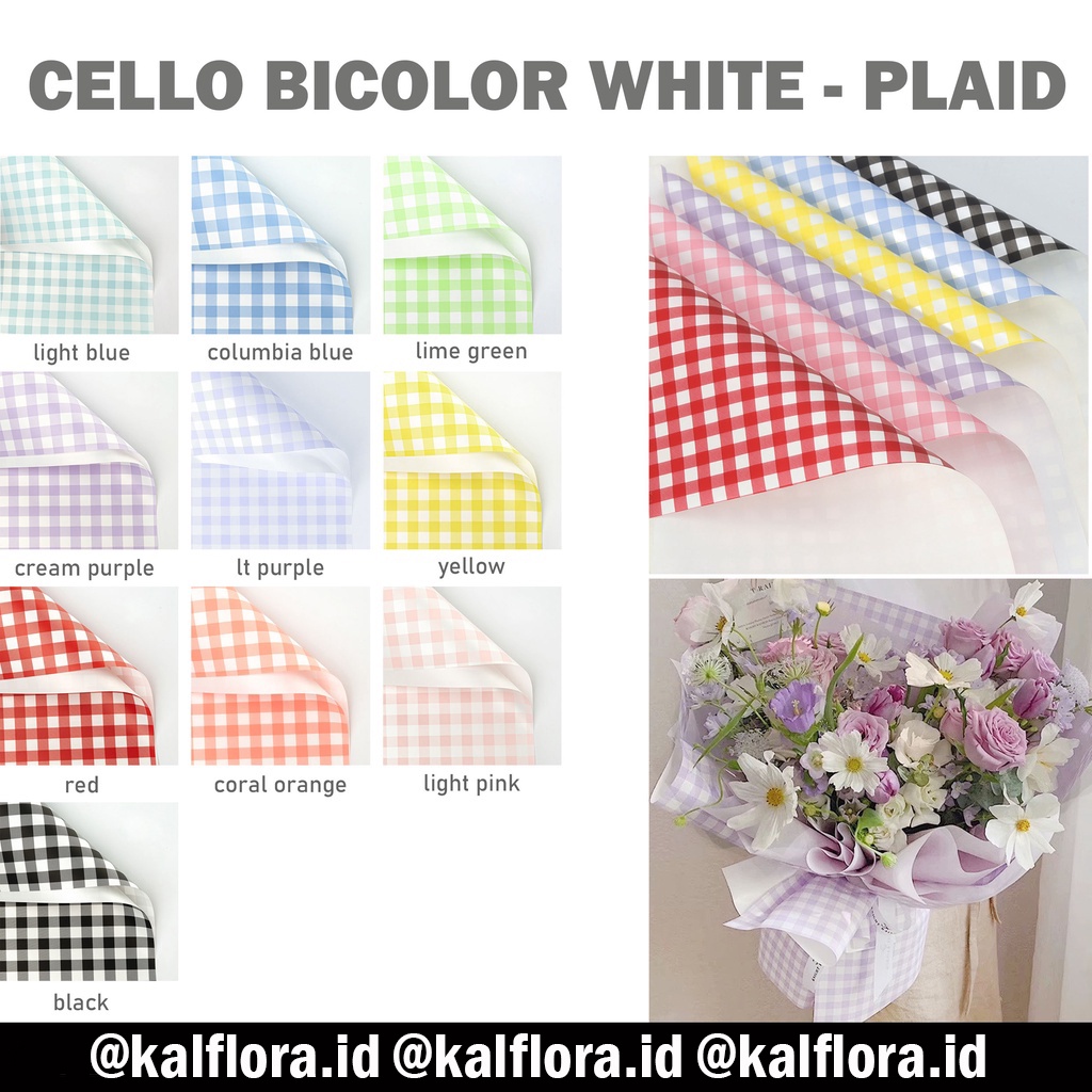 

(20 Lembar) Kertas Buket Cellophane Paper Bicolor Plaid Kotak Kotak Flower Wrapping