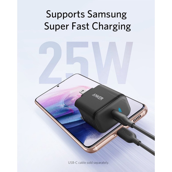 Anker 312 Charger 25W PPS PD SFC Fast Charging USB Type-C Compatible dengan segala jenis Smartphone dan Tablet