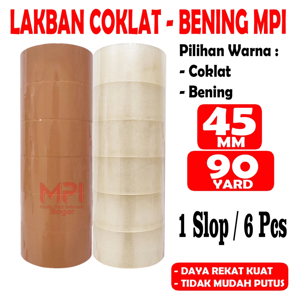 

1 SLOP ( 6 ROLL ) - Lakban Bening - Lakban Coklat MPI 45 mm x 90 Yard Bc - Lakban Untuk Packing - Master Pack Indonesia