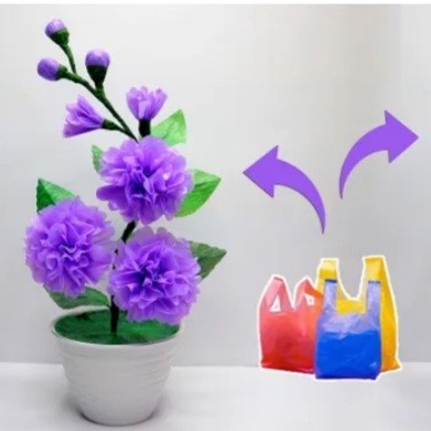 Bunga Hias dari Plastik Kresek Bunga mawar Hias Pot Dekorasi Bunga - Ungu